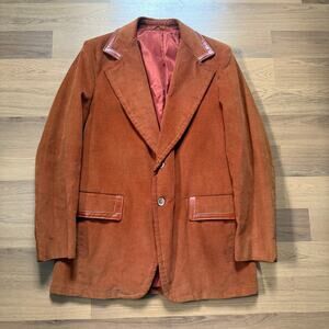 Men's Vintage 70's Cresco Orange Cord Corduroy Western Blazer Jacket Sz 42 Large
